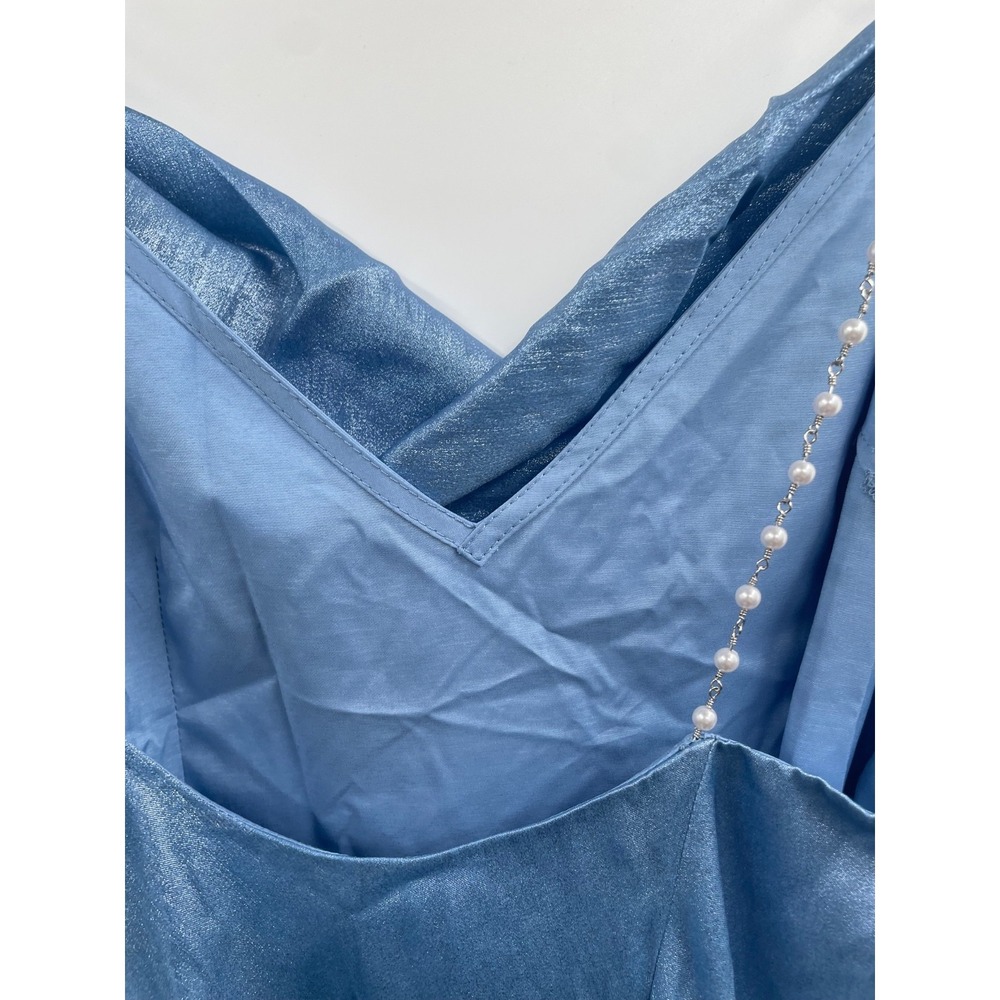 Liv Foster Lola Foiled Gown Dress Women's 10 Azure Blue Open Back Cowl Neck NWT‎ - Picture 8 of 16